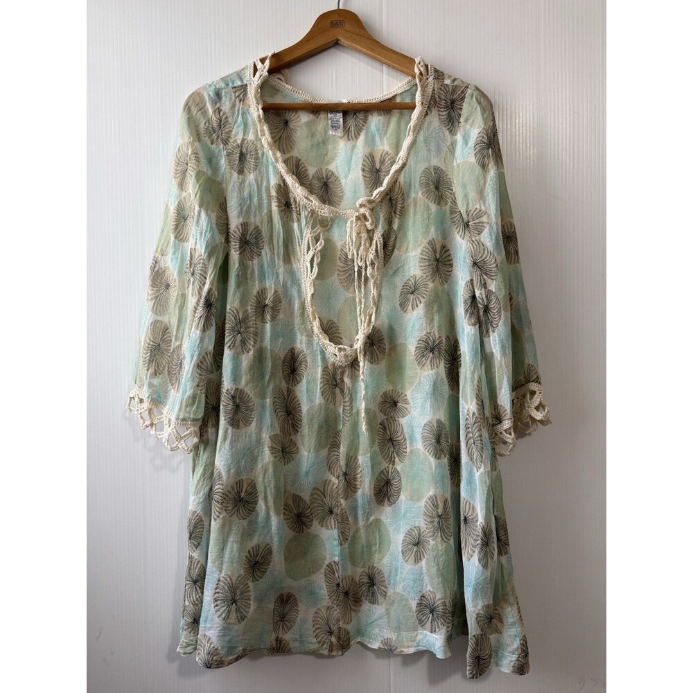 Diane von Furstenberg Silk Blend Cover Up Multicolor Crochet Trim Sz M 90s Y2K